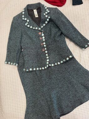 Bahari Charcoal Tweed Jacket with Mint Accents